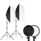 Hakutatz Softbox Fotóstúdió Szett ,2x50x70cm búra, 45W színhőmérséklet: 5500K - 2700K fotólámpa,2*2M tripod MOUJ-069
