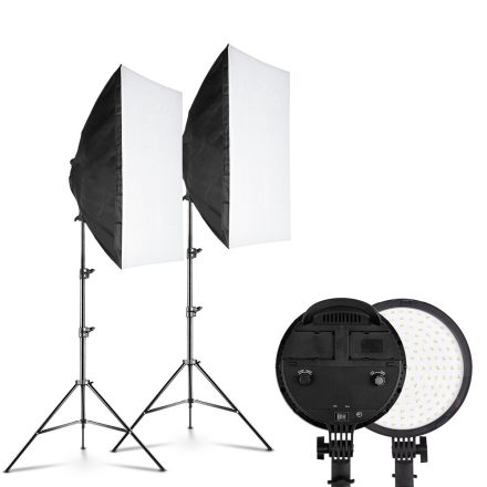 Hakutatz Softbox Fotóstúdió Szett ,2x50x70cm búra, 45W színhőmérséklet: 5500K - 2700K fotólámpa,2*2M tripod MOUJ-069