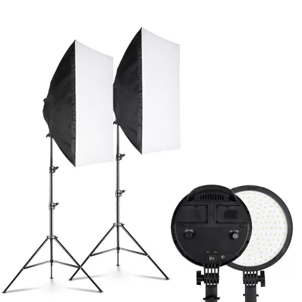 Hakutatz Softbox Fotóstúdió Szett ,2x50x70cm búra, 45W színhőmérséklet: 5500K - 2700K fotólámpa,2*2M tripod MOUJ-069