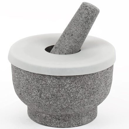 Gránit mozsár mozsártörővel és szilikon fedővel 15x10 cm - szürke FLM-04