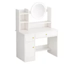Sminkasztal LED tükörrel – Többzónás tárolás és tágas asztallap, fehér, 80x40x128 cm MZS-612