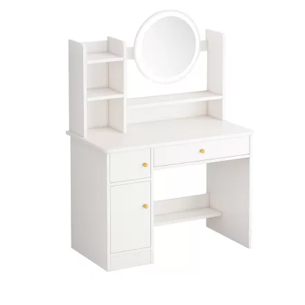 Sminkasztal LED tükörrel – Többzónás tárolás és tágas asztallap, fehér, 80x40x128 cm MZS-612
