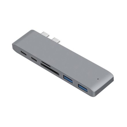 NewLine  USB elosztó HUB MacBook-hoz szürke színben, Type-C, USB 3.0, SD, Micro SD, TF RAM-MD387