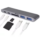 NewLine  USB elosztó HUB MacBook-hoz szürke színben, Type-C, USB 3.0, SD, Micro SD, TF RAM-MD387