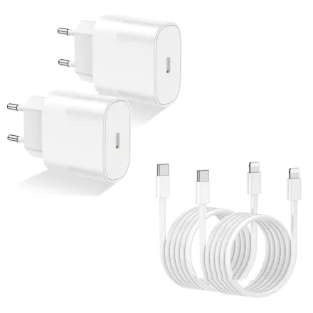 2 db USB-C 20 W fali telefon töltő adapter  és 2 db 2 méteres (USB-C) to (Lightning) kábel VAN-006