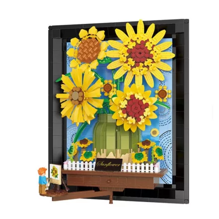 Van Gogh Napraforgók – 3D Építőjáték Festmény (Képkerettel) | Művészeti Modell Dekoráció - 1277darabos