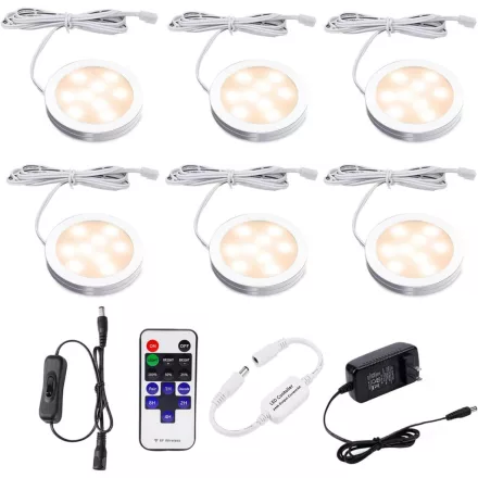 AIBOO Dimmelhető LED szekrényvilágítás – Hideg fehér + RGB, távirányítóval (6 db ultralapos lámpa)