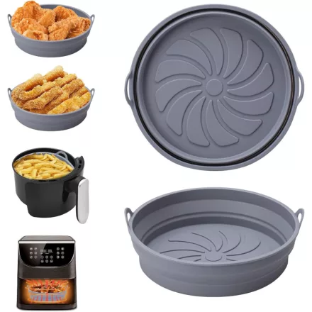 Szilikon Airfryer sütőkosár 2 darabos  – összecsukható, hőálló, szürke VAN-055