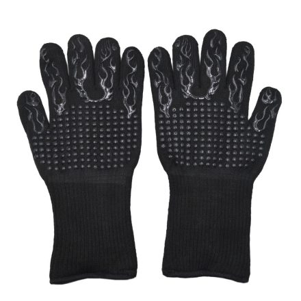 Hőálló grill kesztyű fekete lángokkal QS-365
