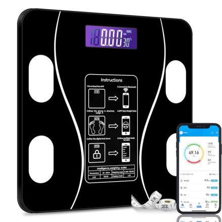 LCD kijelzős okosmérleg testtömegindex / BMI kijelzés, Bluetooth AMO-10145