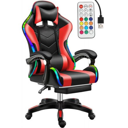 Likeregal 920 LED-es masszázs gamer szék lábtartóval piros TT-1115