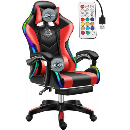 Likeregal 920 LED-es gamer szék lábtartóval piros masszázs funkcióval TT-1115