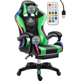   Likeregal 920 LED-es  gamer szék lábtartóval zöld masszázs funkcióval TT-1114