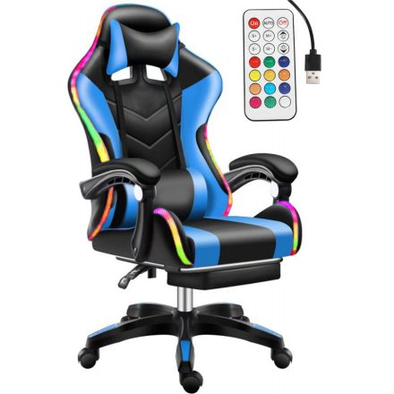 Likeregal 920 LED-es masszázs gamer szék lábtartóval kék