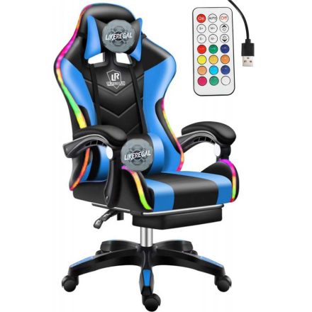 Likeregal 920 LED-es  gamer szék lábtartóval kék masszázs funkcióval TT-1116