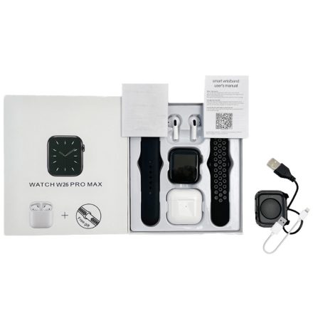 W26 Promax okosóra csomag (okosóra + ajándék Bluetooth headsettel és plusz kárpáltál) AMO-10021
