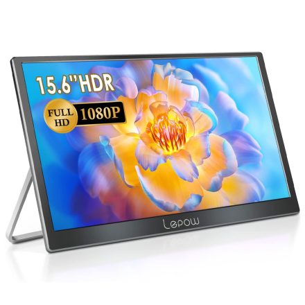 Ultra slim multifunkciós 15,6" Hordozható monitor beépített összecsukható állvánnyal - 1080P FHD IPS kijelző, HDMI és Type-C csatlakozás PGR-442