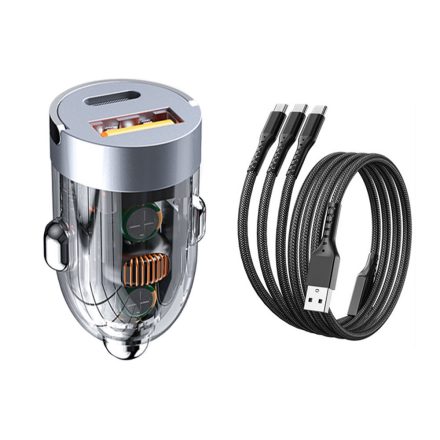 120 W autós töltő szett,  kétportos autós töltőadapter + töltőkábel KM-22