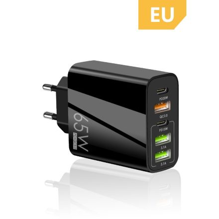 Hálózati töltő, 5 port, 65 W gyorstöltés, 3 x USB, 2 x Type-C, univerzális kompatibilis KOC-123