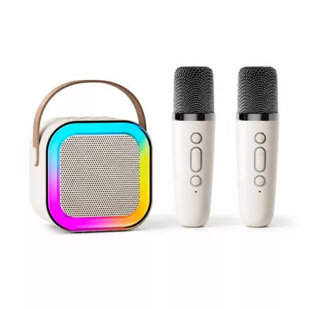 Hordozható RGB Bluetooth karaoke hangszóró 2 vezeték nélküli mikrofonnal