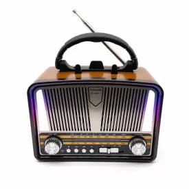   Retro stílusú Bluetooth hangszórós rádió LED világítással és zseblámpával