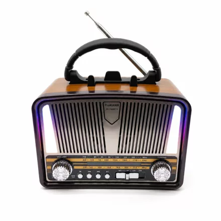 Retro stílusú Bluetooth hangszórós rádió LED világítással és zseblámpával