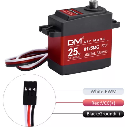 diymore 8125MG digitális szervómotor, 25 kg, 270°, fém hajtómű